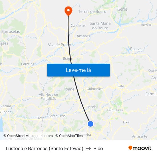 Lustosa e Barrosas (Santo Estêvão) to Pico map