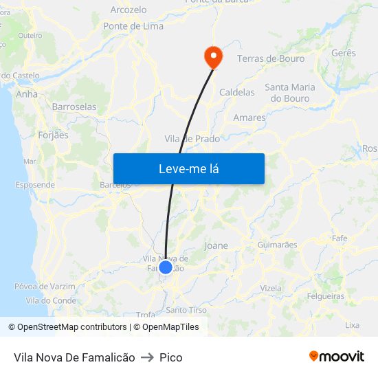 Vila Nova De Famalicão to Pico map