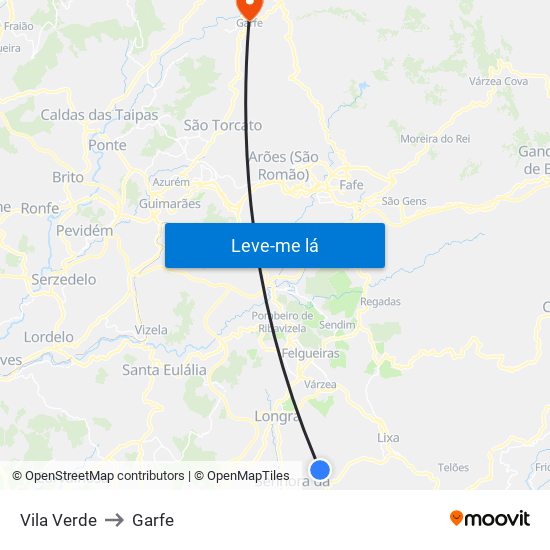 Vila Verde to Garfe map