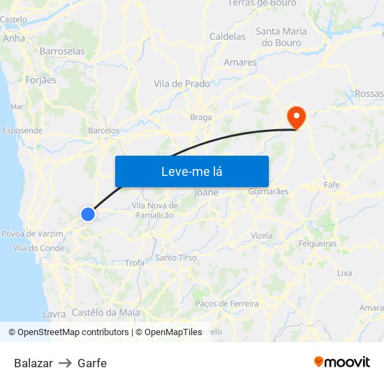 Balazar to Garfe map