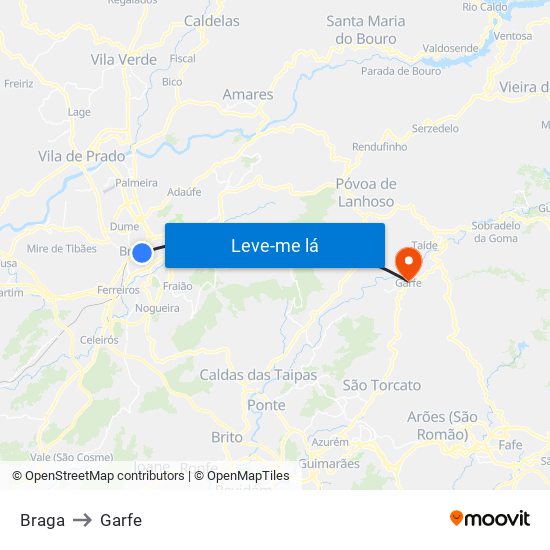 Braga to Garfe map