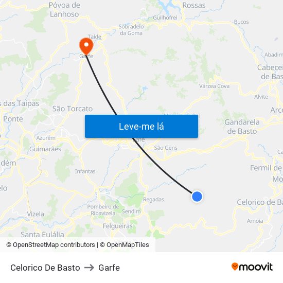 Celorico De Basto to Garfe map
