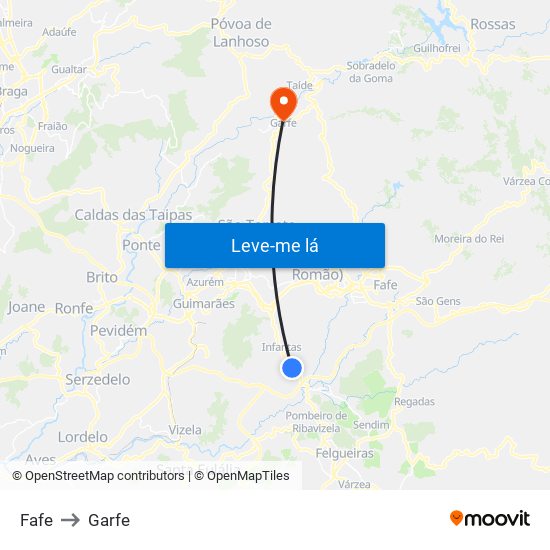 Fafe to Garfe map