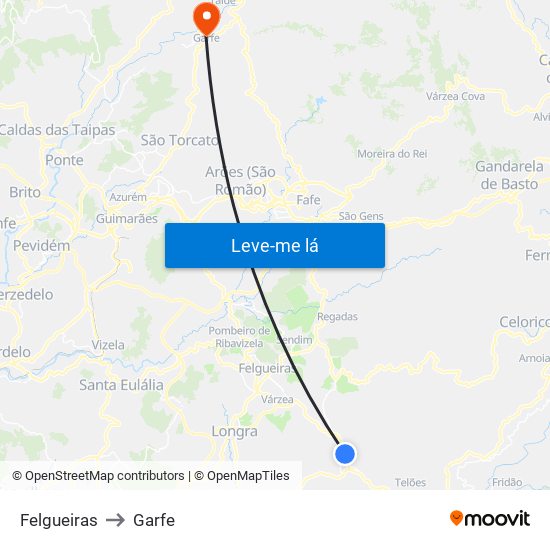 Felgueiras to Garfe map