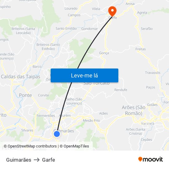 Guimarães to Garfe map