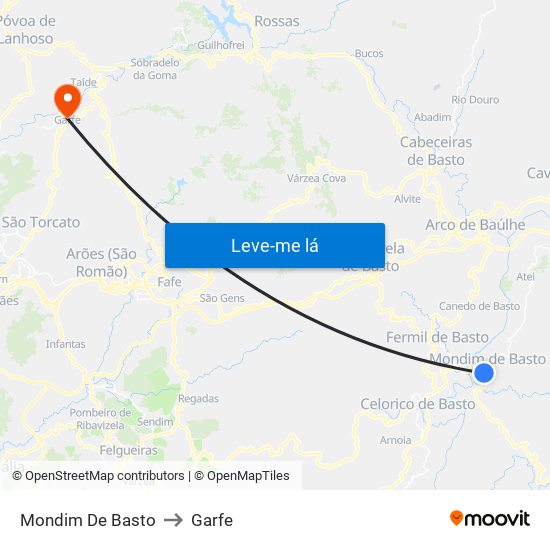 Mondim De Basto to Garfe map