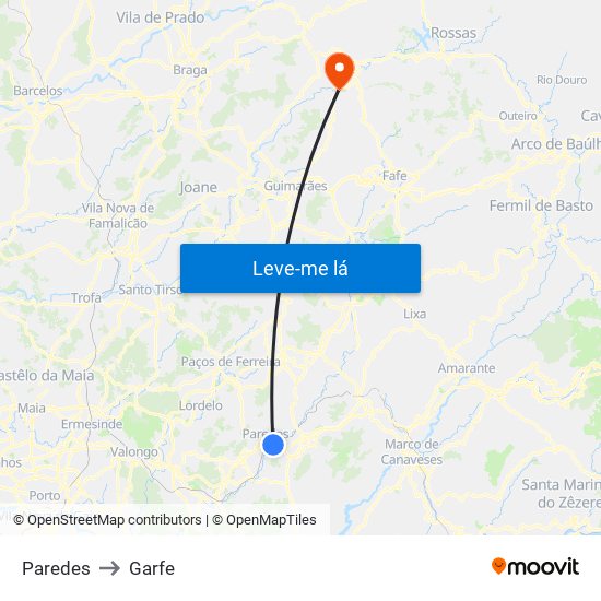 Paredes to Garfe map