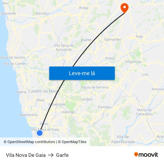 Vila Nova De Gaia to Garfe map