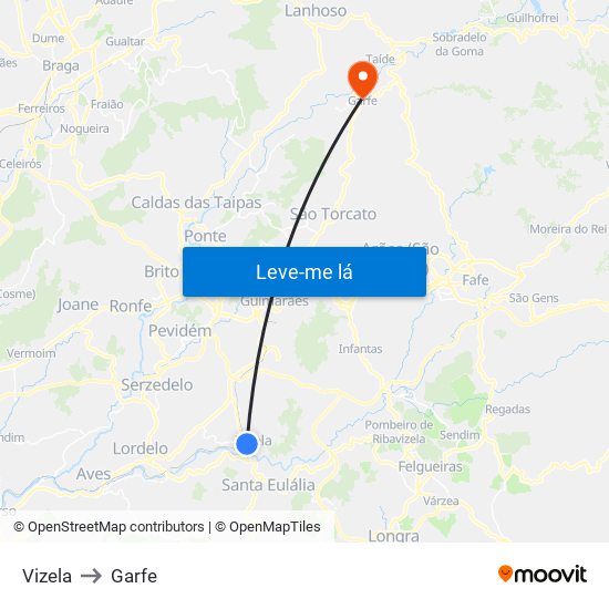 Vizela to Garfe map