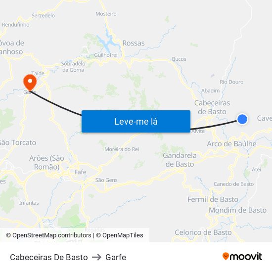 Cabeceiras De Basto to Garfe map