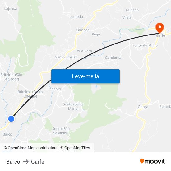 Barco to Garfe map