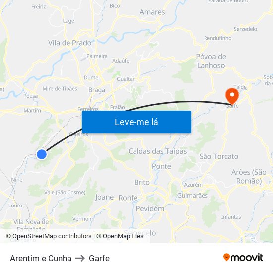 Arentim e Cunha to Garfe map