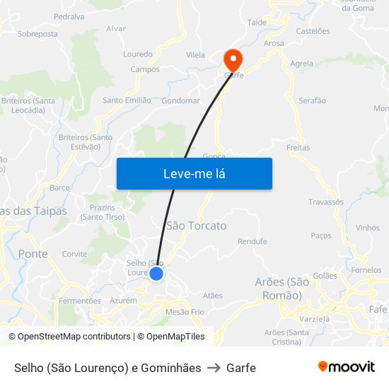 Selho (São Lourenço) e Gominhães to Garfe map