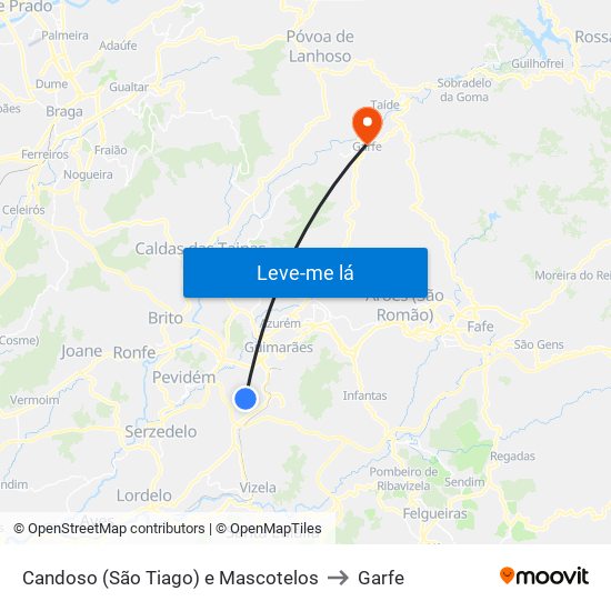 Candoso (São Tiago) e Mascotelos to Garfe map
