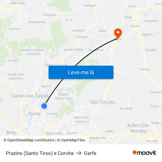 Prazins (Santo Tirso) e Corvite to Garfe map