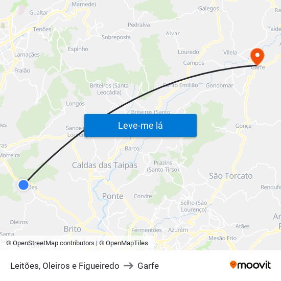 Leitões, Oleiros e Figueiredo to Garfe map