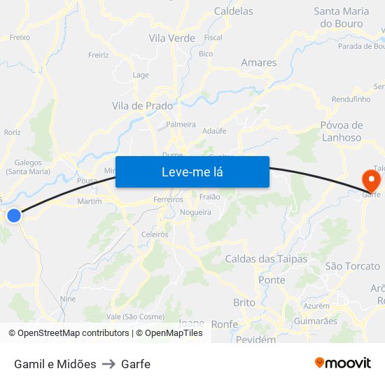 Gamil e Midões to Garfe map