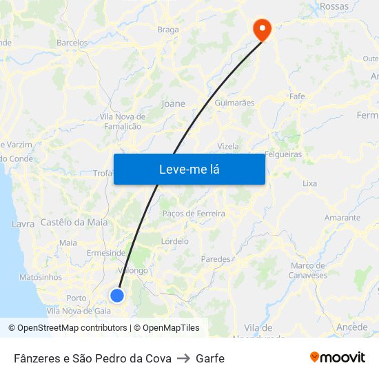 Fânzeres e São Pedro da Cova to Garfe map