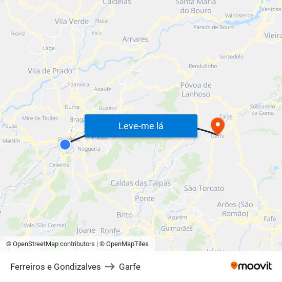 Ferreiros e Gondizalves to Garfe map