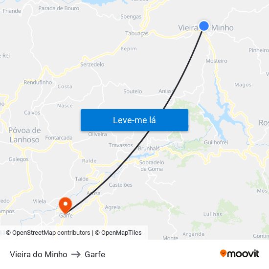 Vieira do Minho to Garfe map