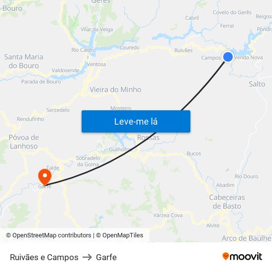 Ruivães e Campos to Garfe map