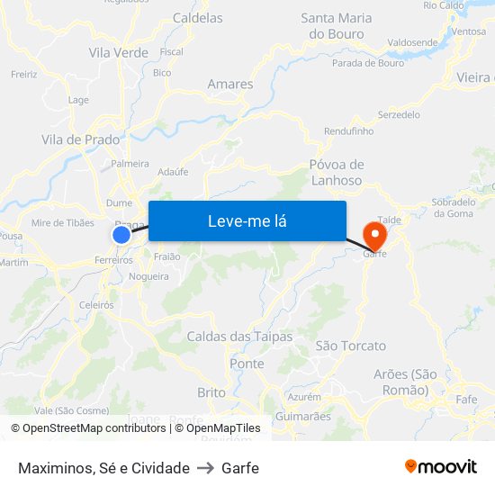 Maximinos, Sé e Cividade to Garfe map