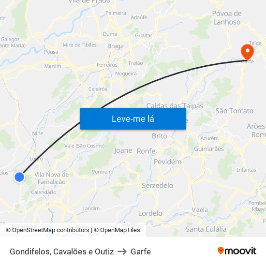 Gondifelos, Cavalões e Outiz to Garfe map