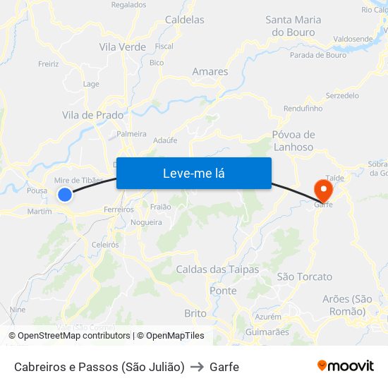 Cabreiros e Passos (São Julião) to Garfe map
