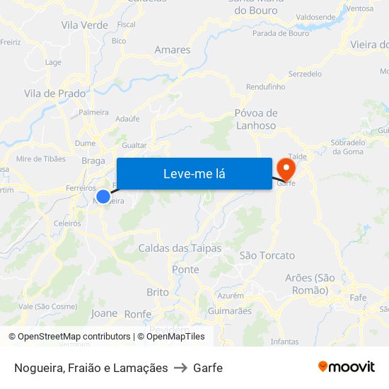 Nogueira, Fraião e Lamaçães to Garfe map