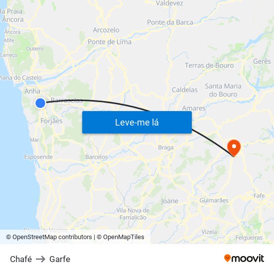 Chafé to Garfe map