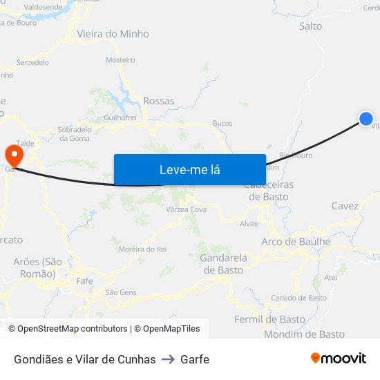 Gondiães e Vilar de Cunhas to Garfe map