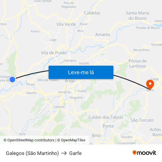 Galegos (São Martinho) to Garfe map
