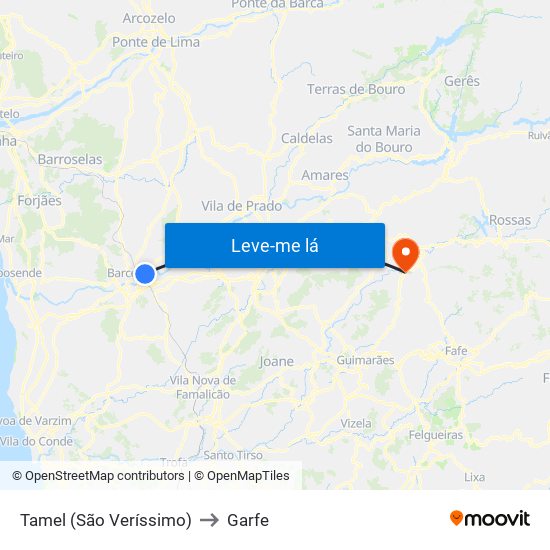 Tamel (São Veríssimo) to Garfe map