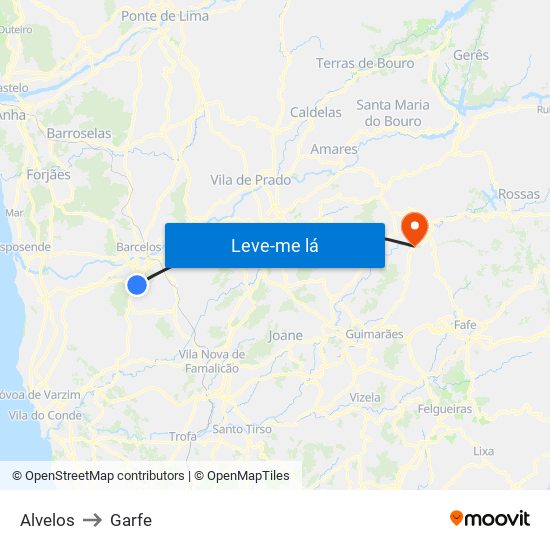 Alvelos to Garfe map