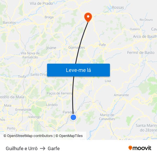 Guilhufe e Urrô to Garfe map