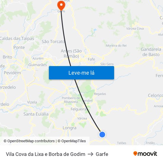 Vila Cova da Lixa e Borba de Godim to Garfe map