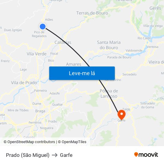 Prado (São Miguel) to Garfe map