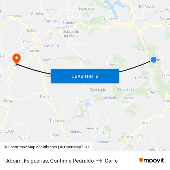 Aboim, Felgueiras, Gontim e Pedraído to Garfe map