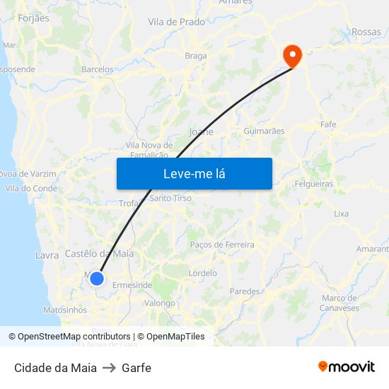 Cidade da Maia to Garfe map