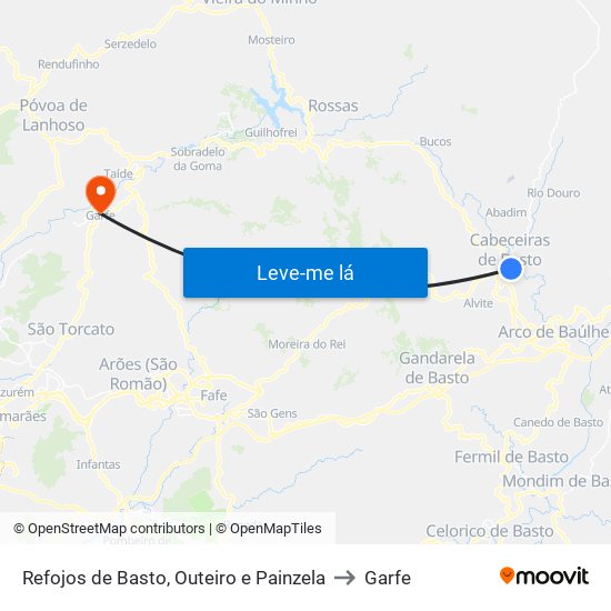 Refojos de Basto, Outeiro e Painzela to Garfe map