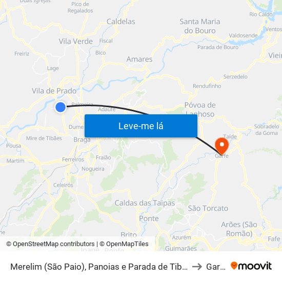 Merelim (São Paio), Panoias e Parada de Tibães to Garfe map