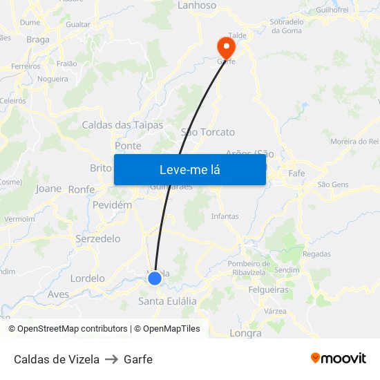 Caldas de Vizela to Garfe map