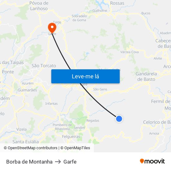 Borba de Montanha to Garfe map