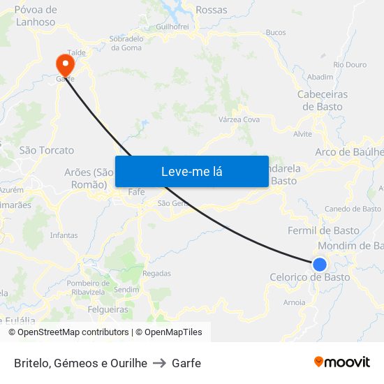 Britelo, Gémeos e Ourilhe to Garfe map