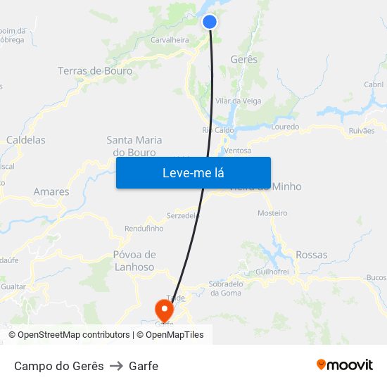 Campo do Gerês to Garfe map