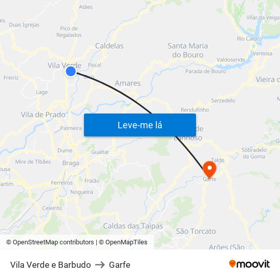 Vila Verde e Barbudo to Garfe map