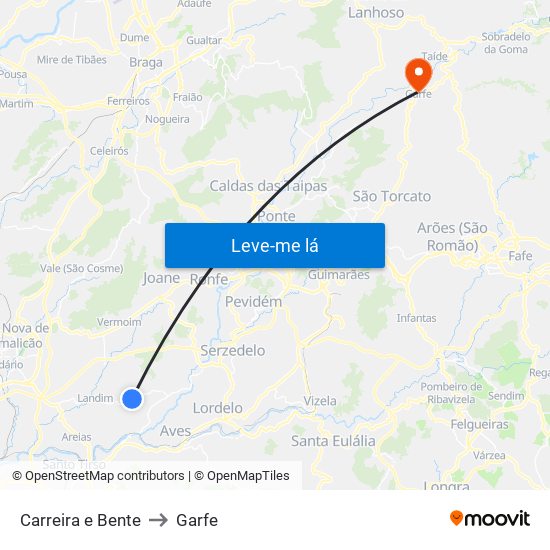 Carreira e Bente to Garfe map