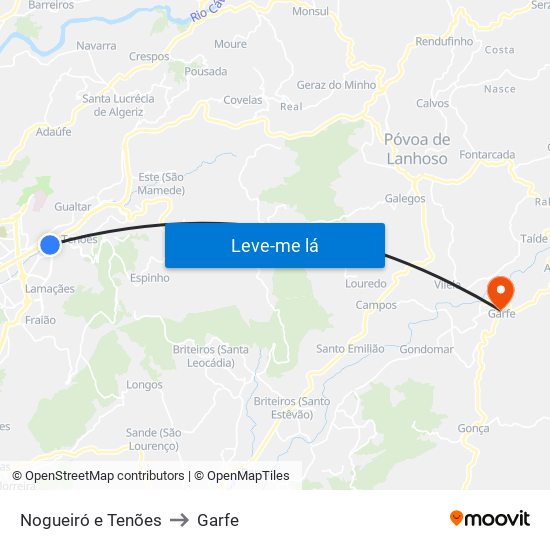 Nogueiró e Tenões to Garfe map