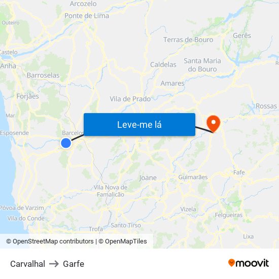 Carvalhal to Garfe map