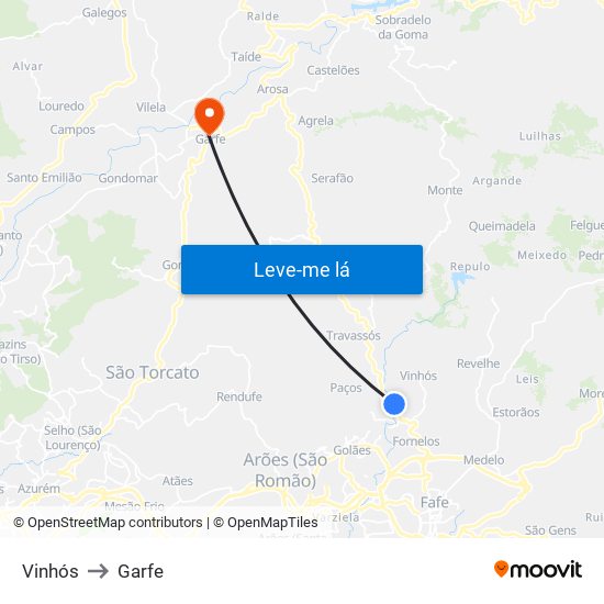 Vinhós to Garfe map